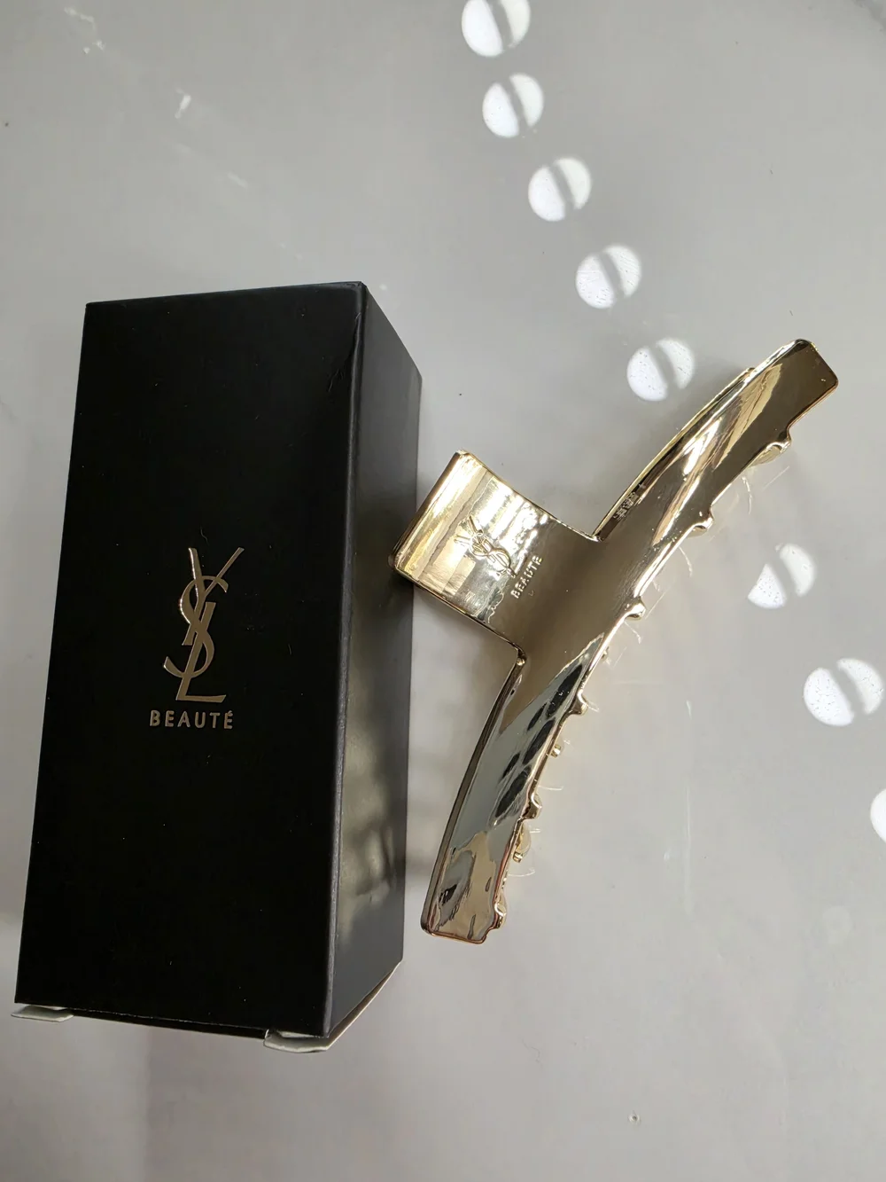 Yves Saint Laurent Gold Metal Logo Hair Claw